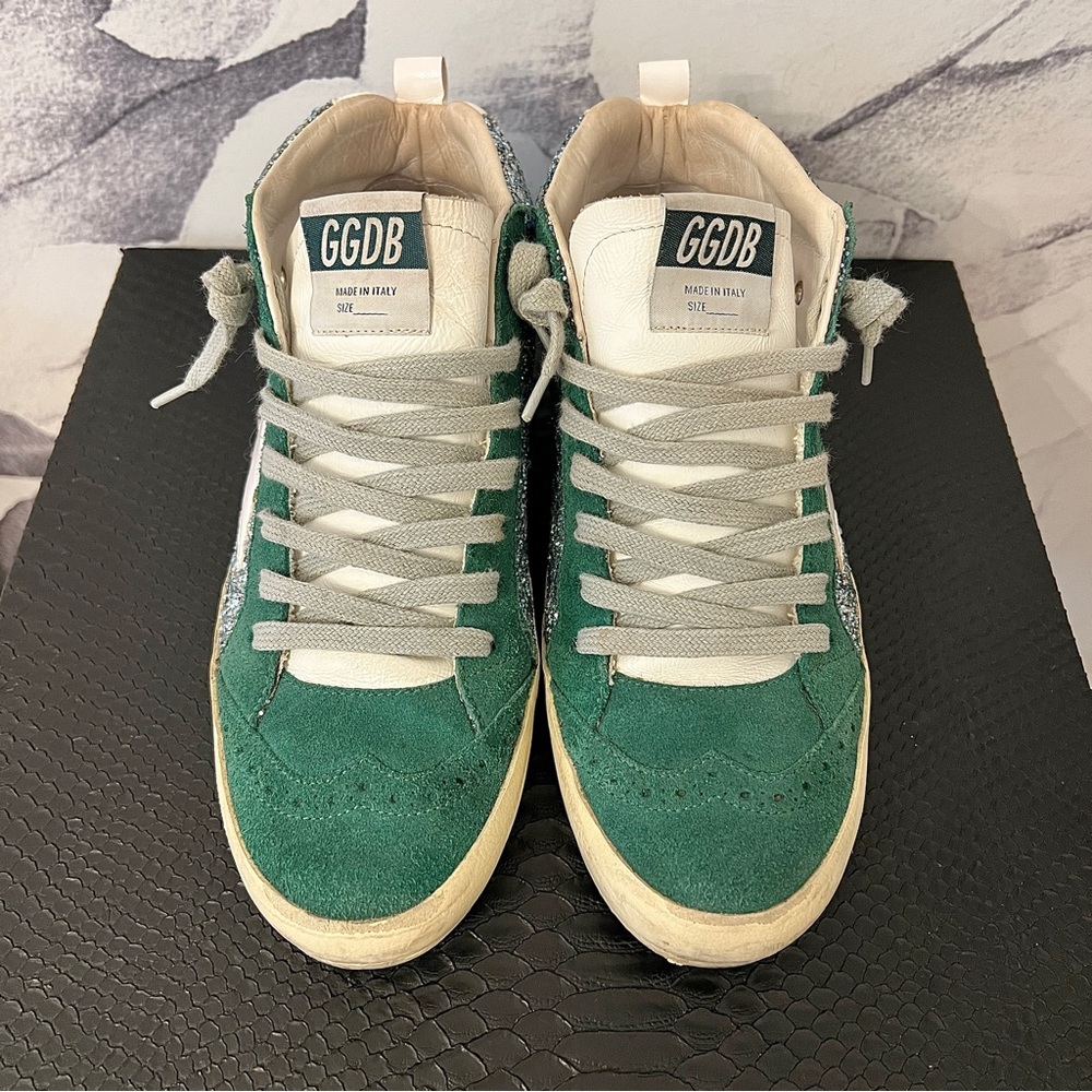 Golden Goose Green White Glitter Low-Top Sneakers - Picture 7 of 15